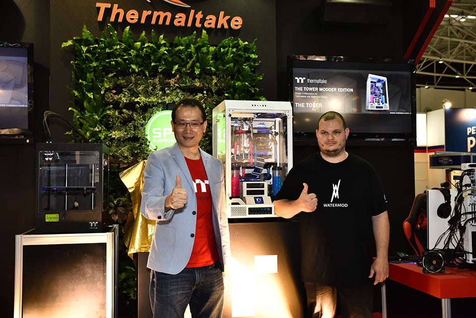 Thermaltake TT Premium Project The Tower Unveiling with Thermaltake CEO Kenny Lin (left) and modder Mathieu Heredia