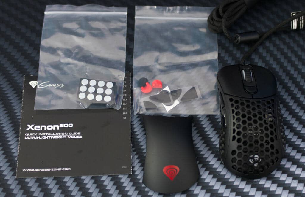 genesis xenon 800 gaming mouse accessories and box contents - EnosTech.com