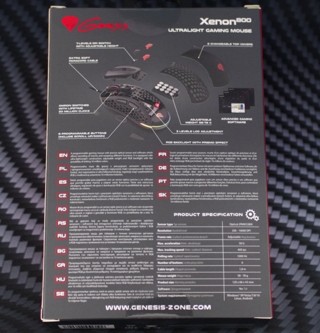 Genesis Xenon 800 mouse box back