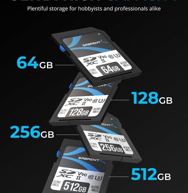 Sabrent releases its new SD-TL90 V90 SD Cards, available in 64GB, 128GB, 256GB, and the first-ever 512GB capacity in V90 speeds